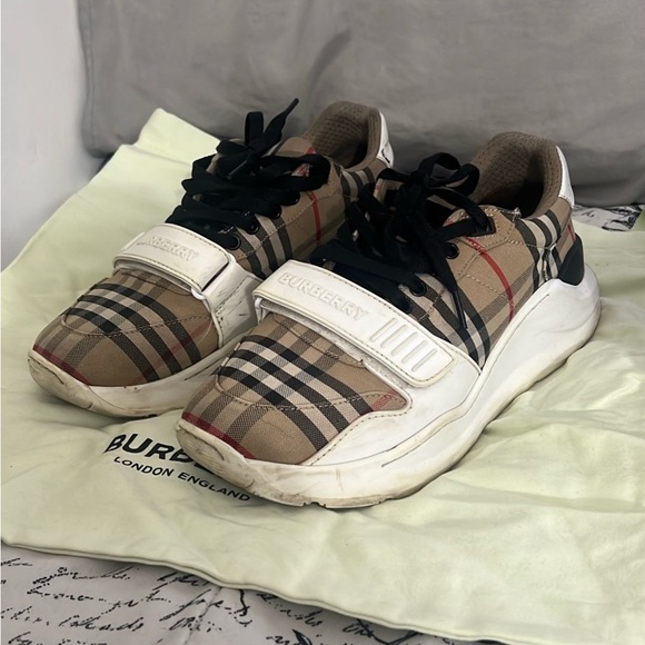 Burberry Beige Check Sneakers with Black Accents